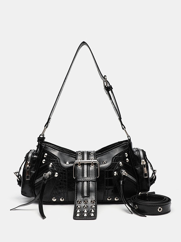 Sac bandoulière à clous, style motard