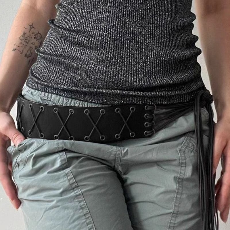 Ceinture en similicuir à œillets style américain