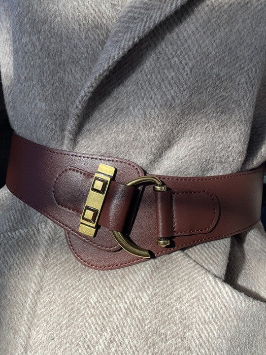 Ceinture large élastique marron rétro