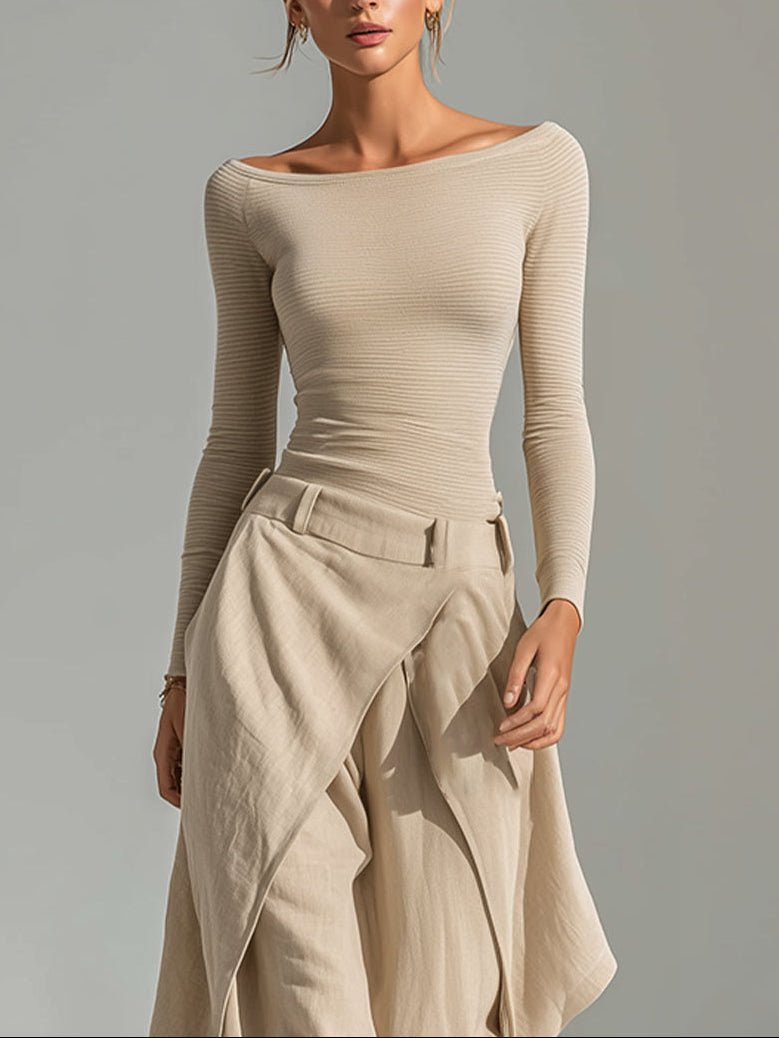 Ensemble pantalon avec capes et encolure bateau