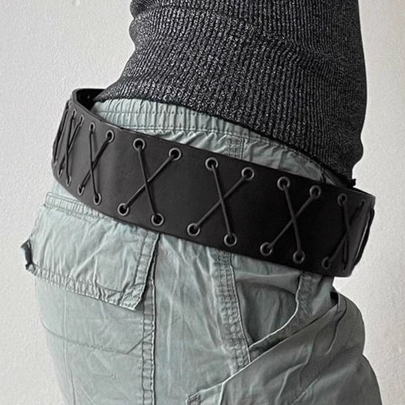 Ceinture en similicuir à œillets style américain