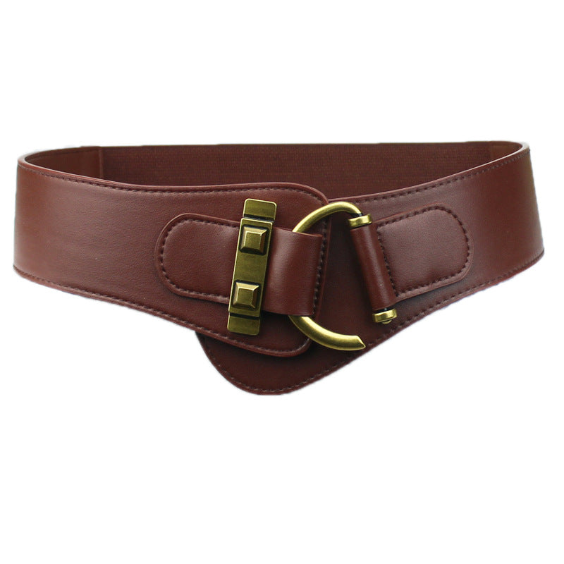 Ceinture large élastique marron rétro
