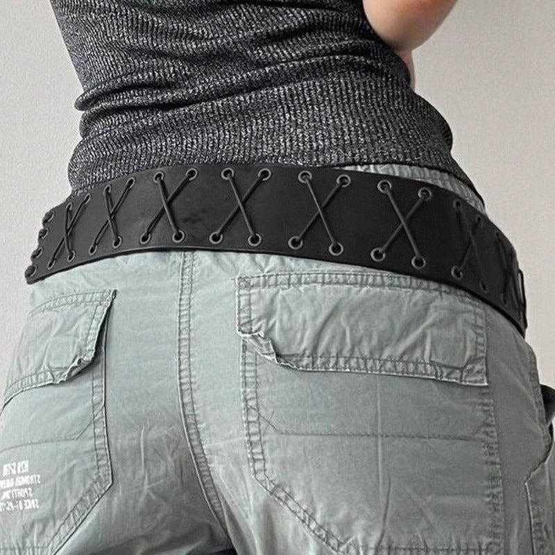 Ceinture en similicuir à œillets style américain