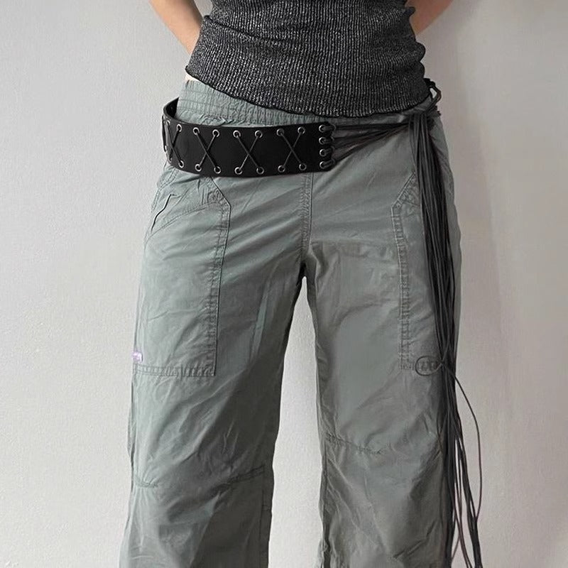 Ceinture en similicuir à œillets style américain