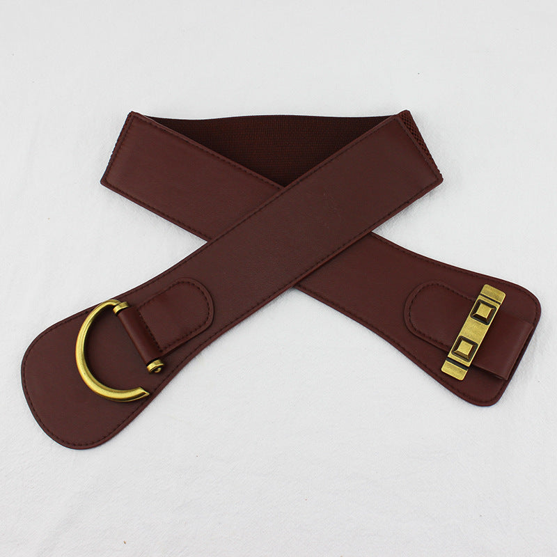 Ceinture large élastique marron rétro
