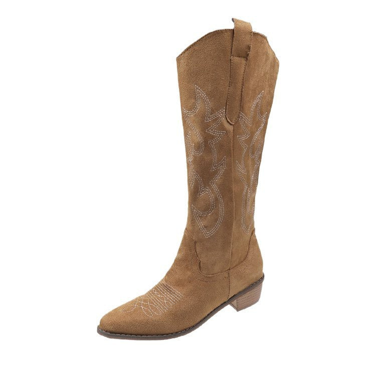Bottes western en jean brodées à plateforme