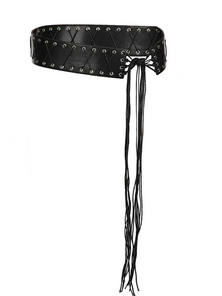 Ceinture en similicuir à œillets style américain