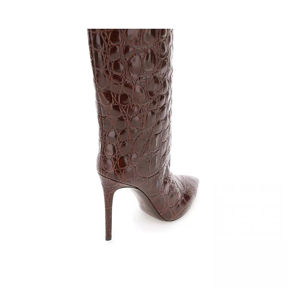 Bottes droites à motif serpent et talons hauts