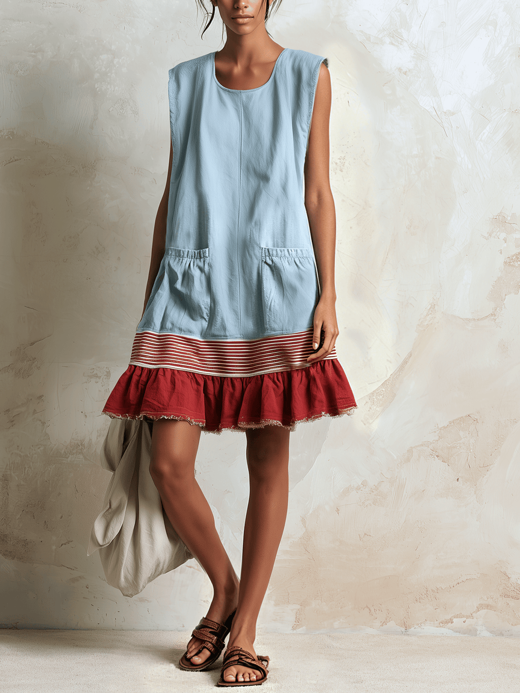 Robe tunique sans manches avec ourlet volanté