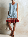 Robe tunique sans manches avec ourlet volanté