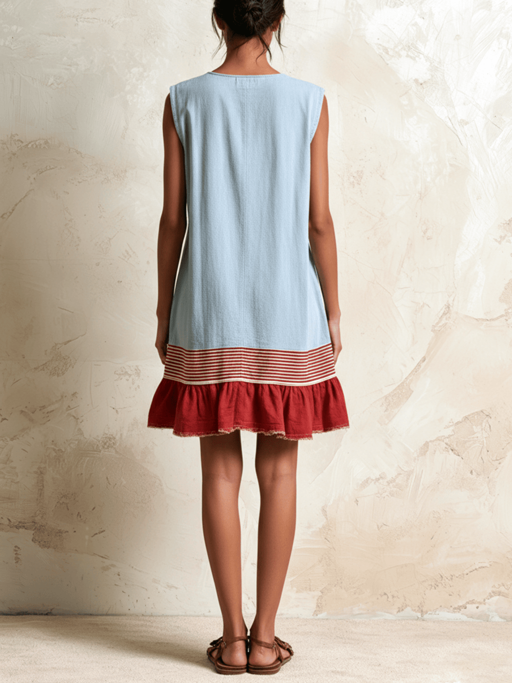 Robe tunique sans manches avec ourlet volanté
