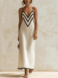 Robe longue style nuisette avec bordures contrastantes et motif chevron