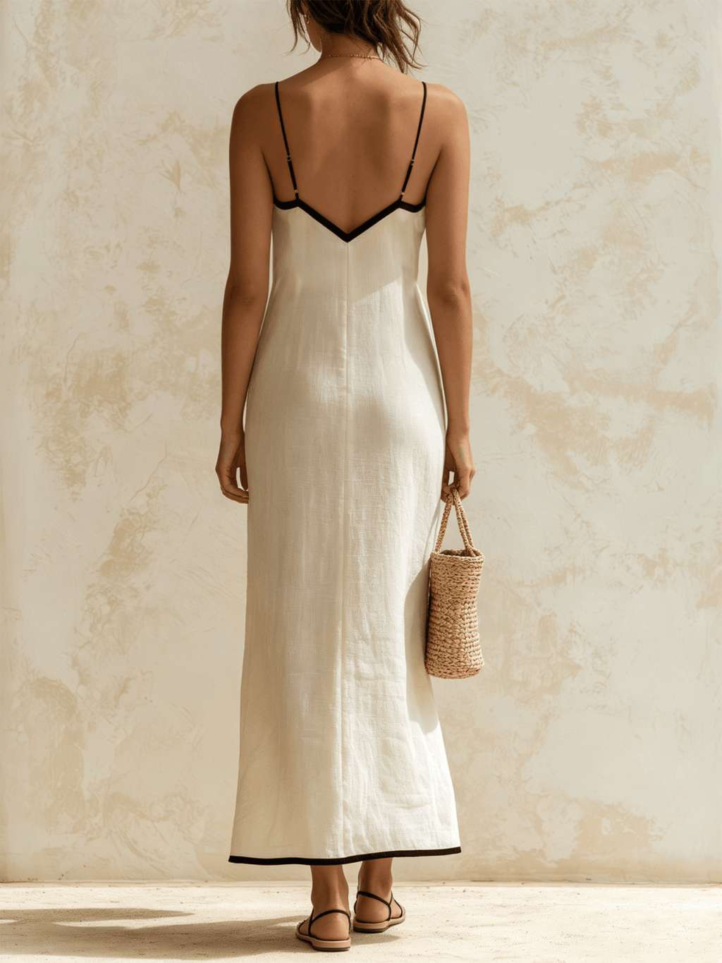 Robe longue style nuisette avec bordures contrastantes et motif chevron