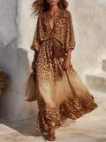 Robe longue rétro à décolleté en V et imprimé léopard