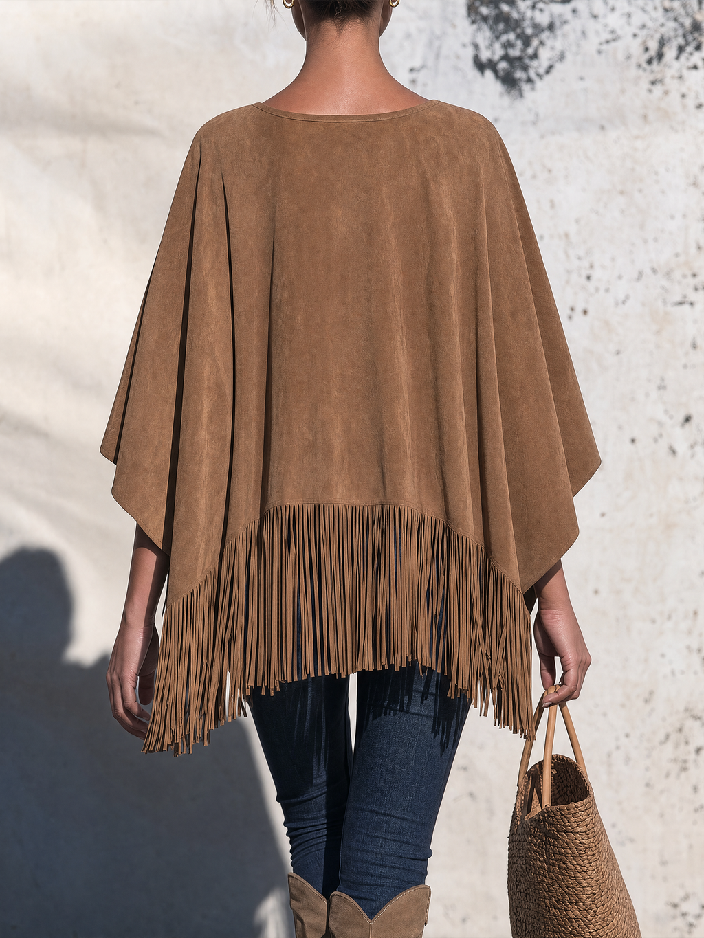 Bartolomea | Poncho couleur cuir à franges