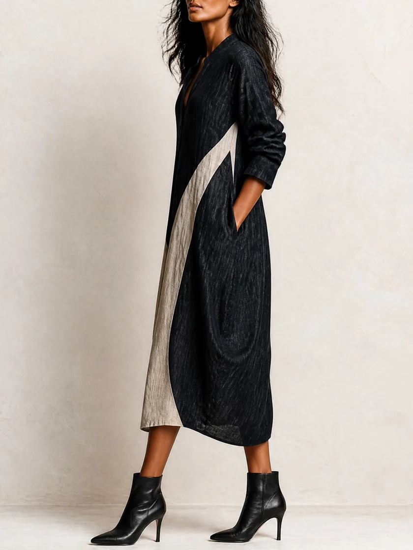 Robe midi chemise noire coupe ample