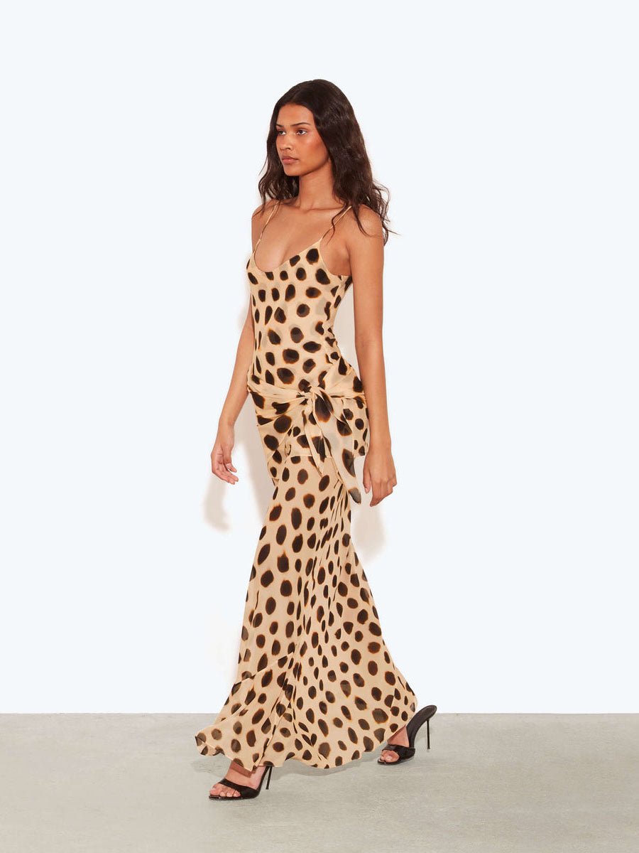 Robe longue à motif animalier à pois