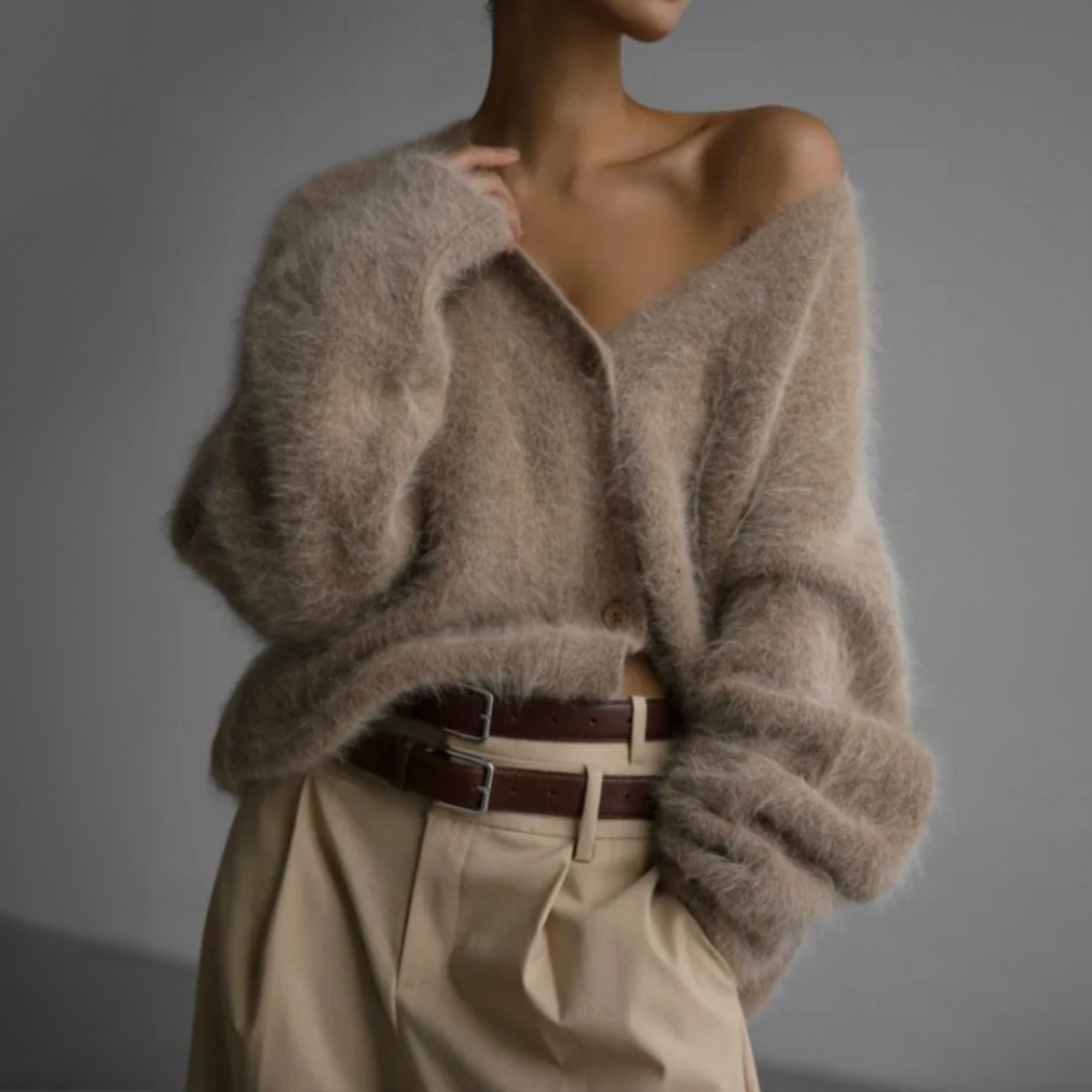 Cardigan oversize chaud effet fourrure de vison