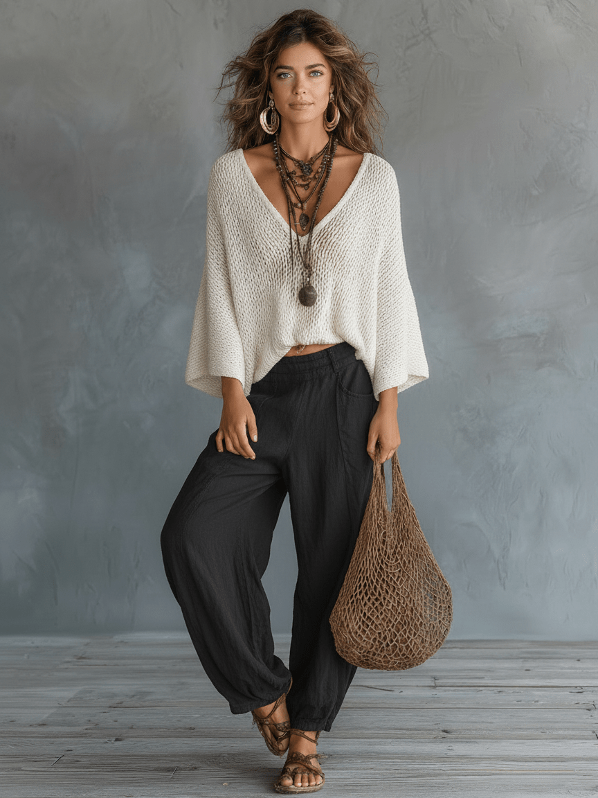 Ensemble pantalon sarouel avec manches cape