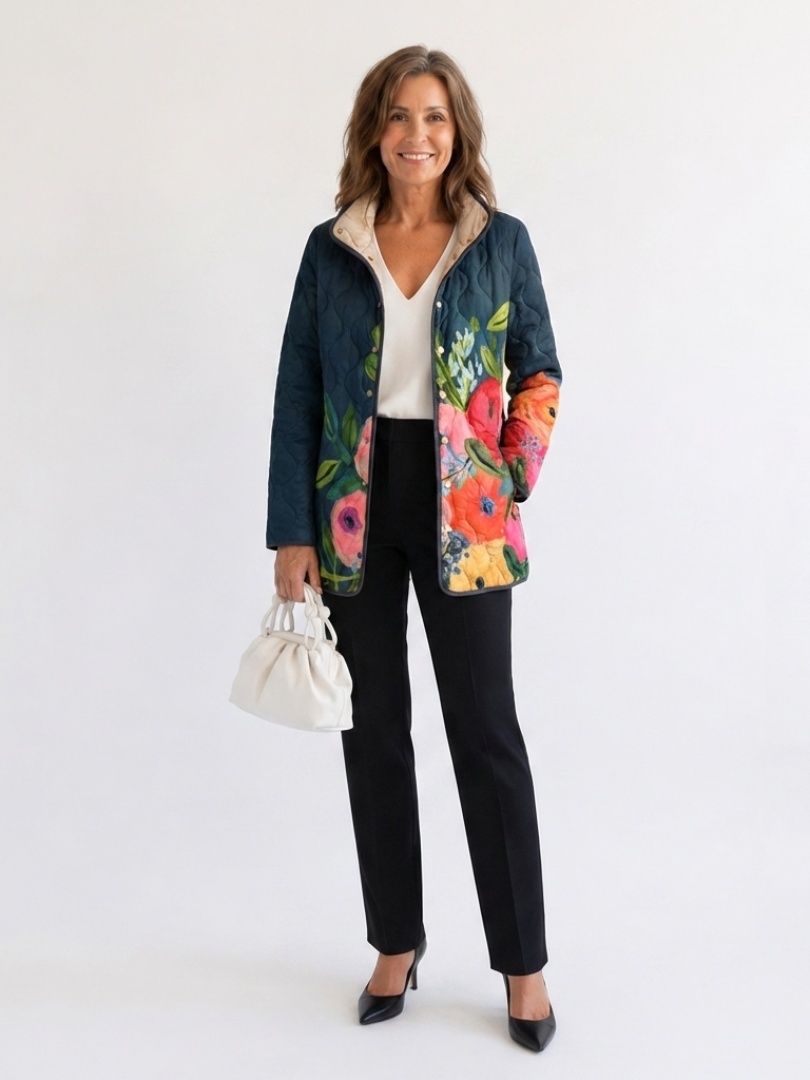 Veste matelassée à fleurs peintes