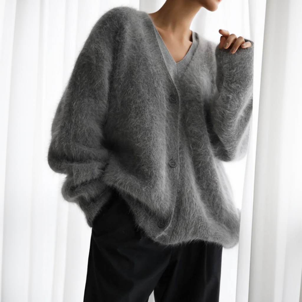 Cardigan oversize chaud effet fourrure de vison