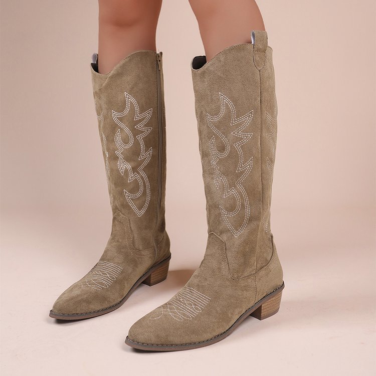Bottes western en jean brodées à plateforme