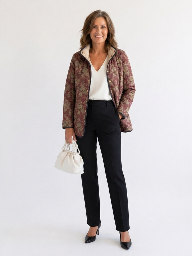 Veste matelassée en damas couleur prune