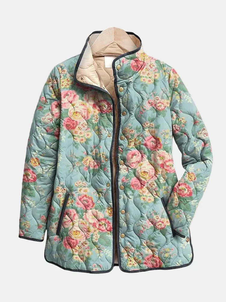Veste matelassée à motifs de roses couleur céladon