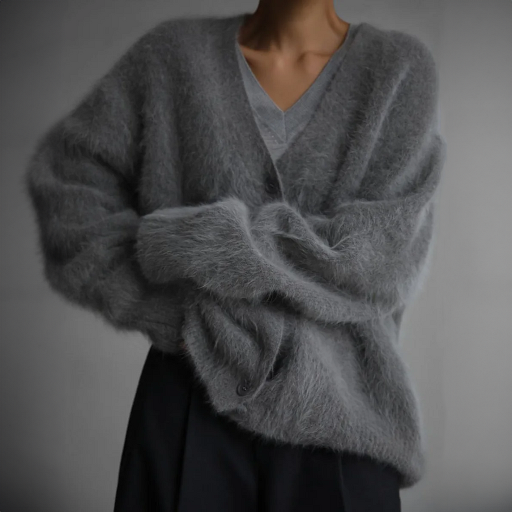 Cardigan oversize chaud effet fourrure de vison