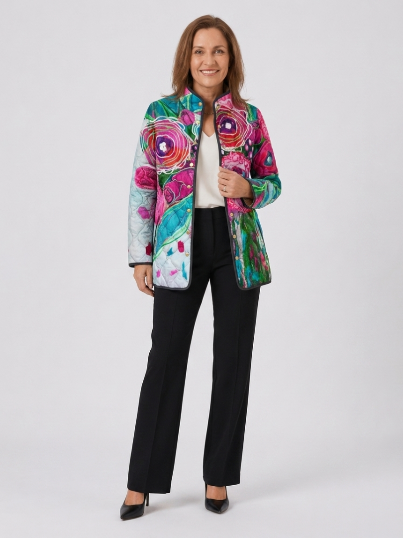 Veste matelassée à motif floral aquarelle
