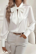 Chemise décontractée en satin de couleur unie avec nœud