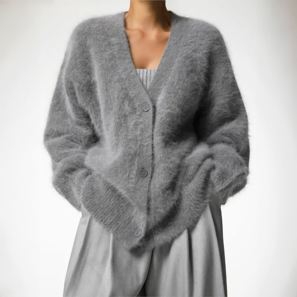 Cardigan oversize chaud effet fourrure de vison