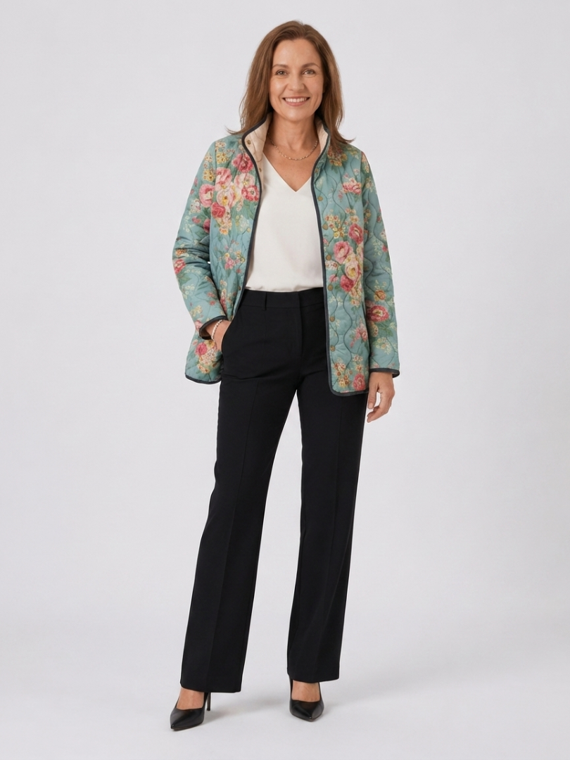 Veste matelassée à motifs de roses couleur céladon