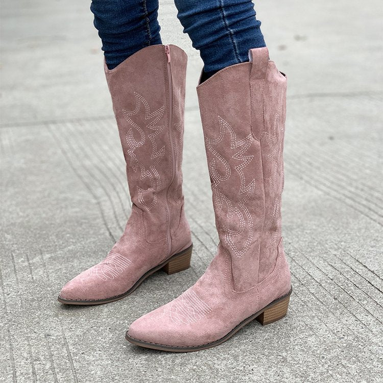 Bottes western en jean brodées à plateforme