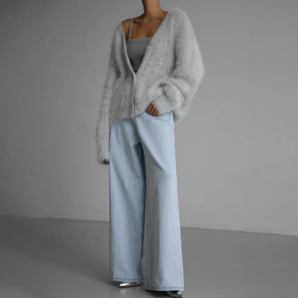 Cardigan oversize chaud effet fourrure de vison