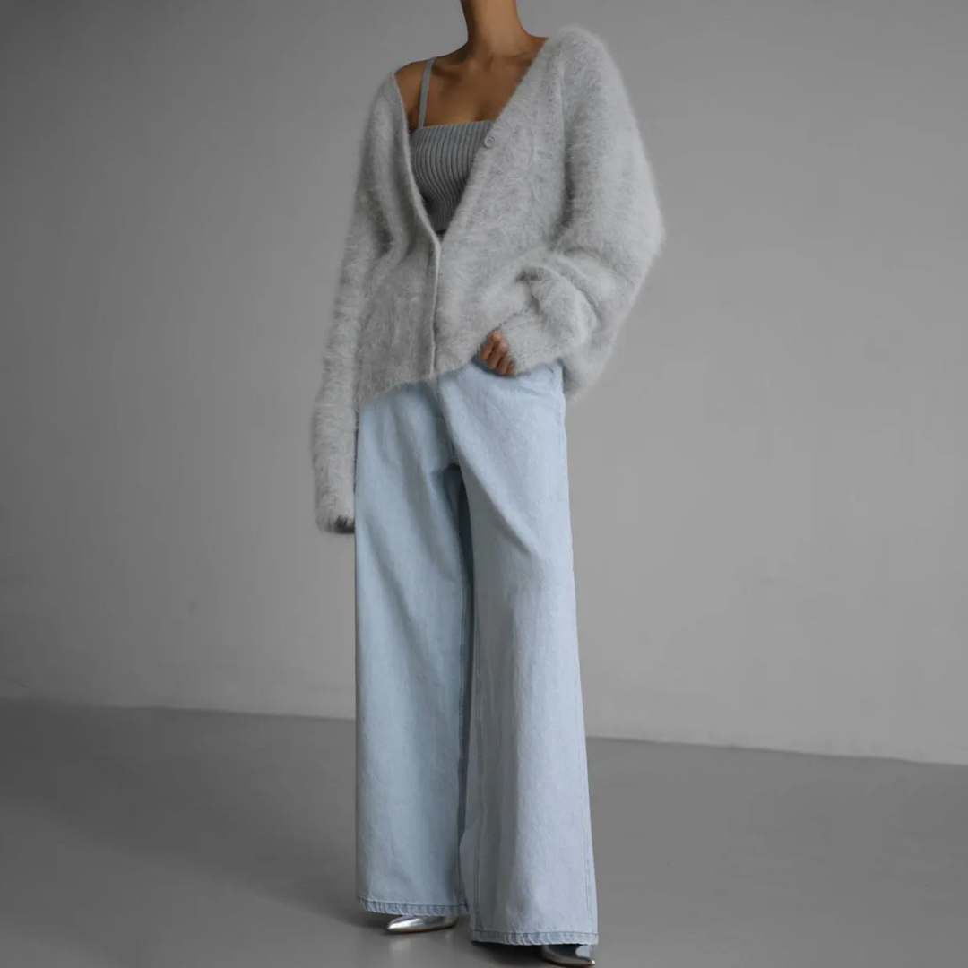 Cardigan oversize chaud effet fourrure de vison