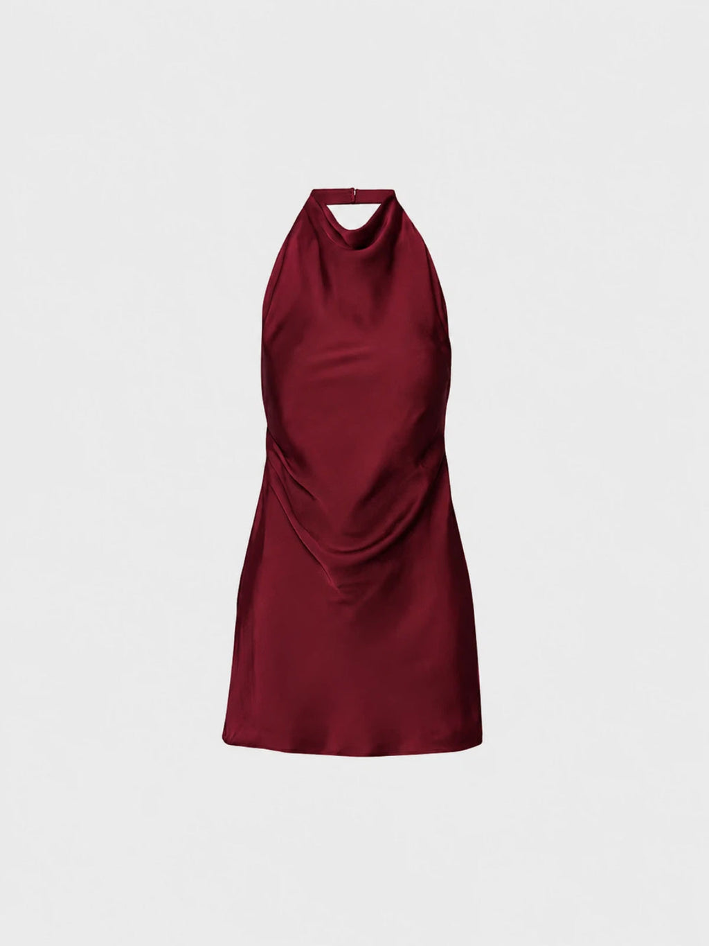 Robe courte satinée à encolure américaine et drapé effet bénitier