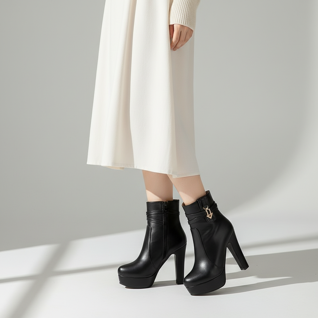 Bottines à plateforme en cuir