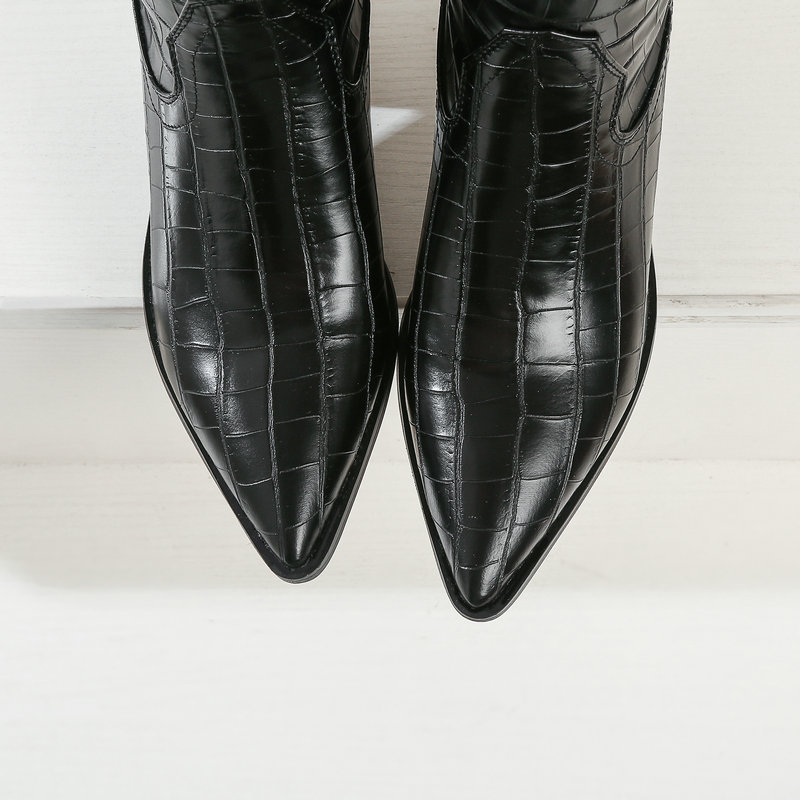 Bottes hautes style western effet crocodile