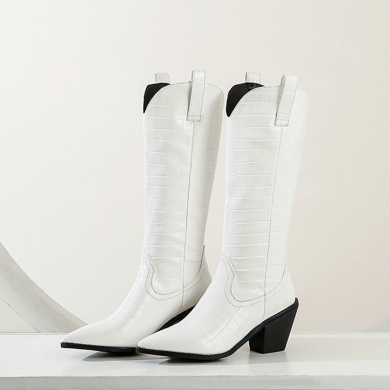 Bottes hautes style western effet crocodile