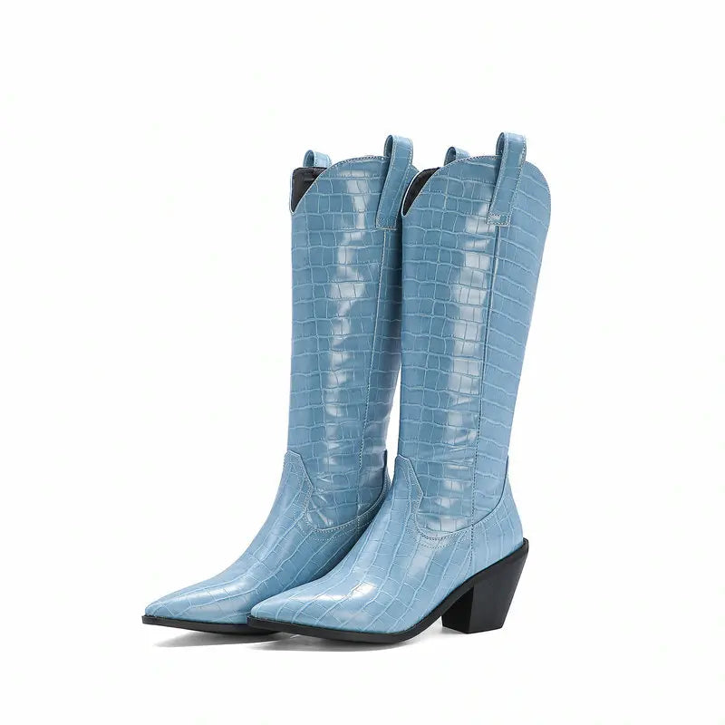 Bottes hautes style western effet crocodile