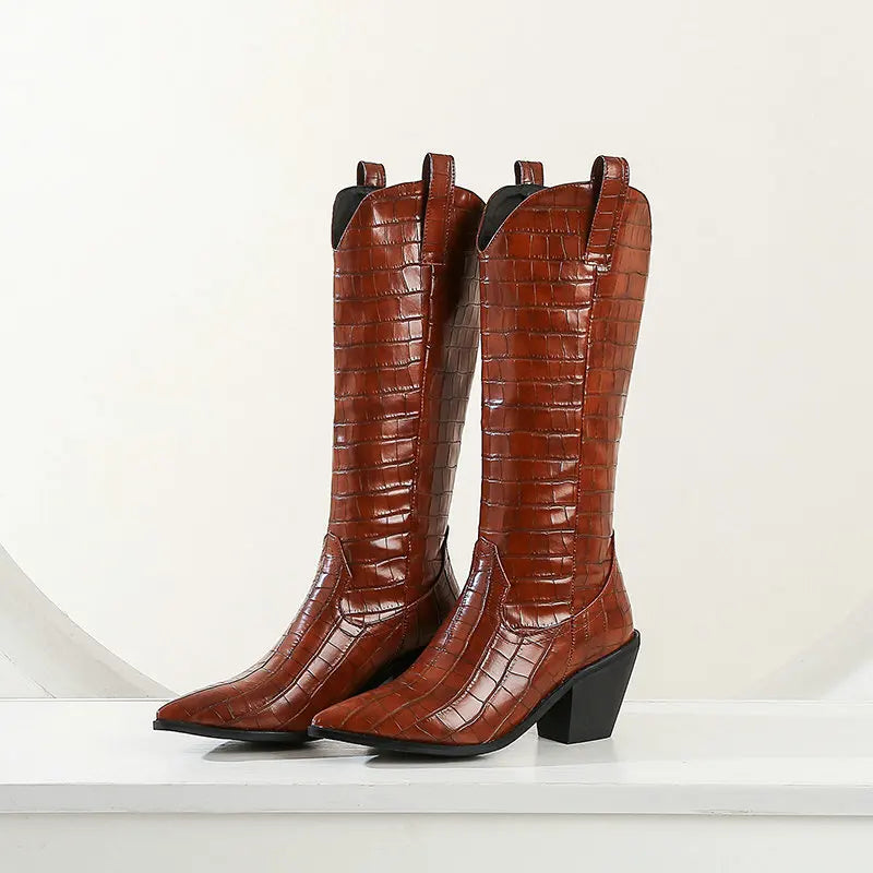 Bottes hautes style western effet crocodile