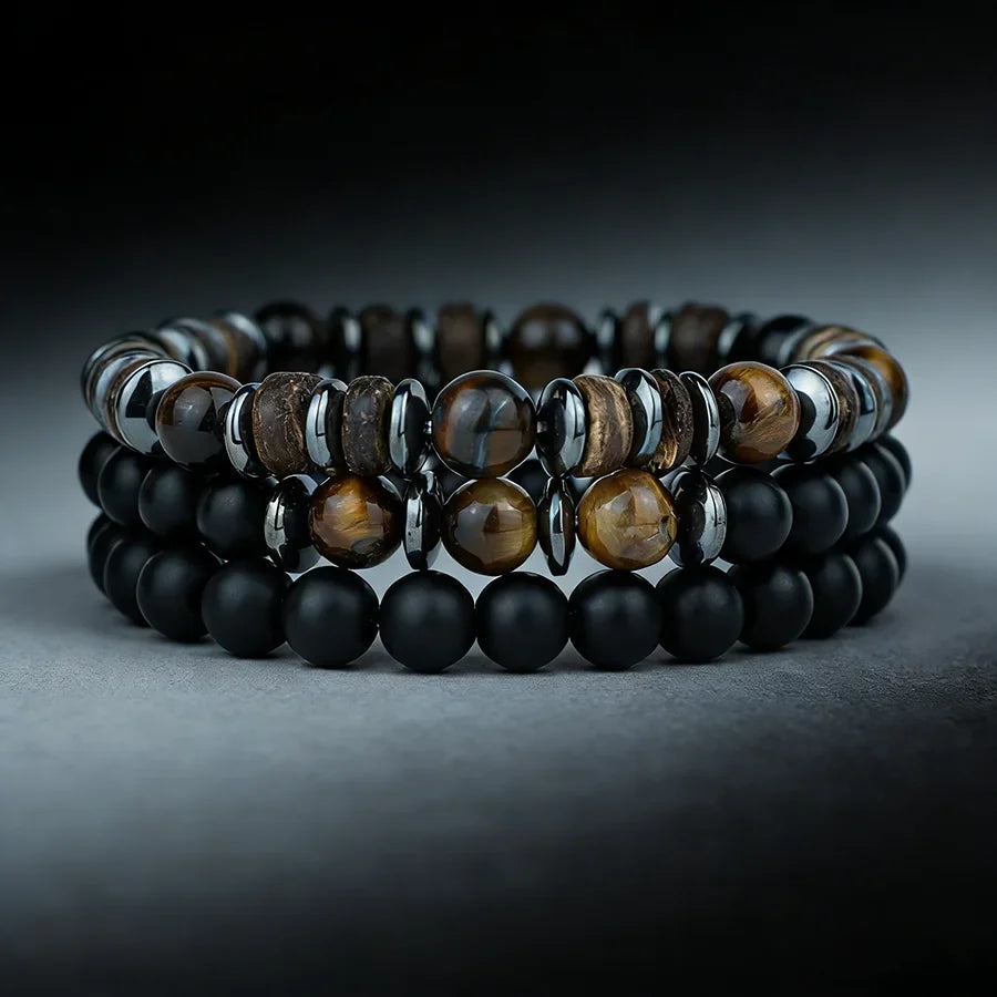 Ensemble de bracelets SIENA en pierre naturelle et onyx