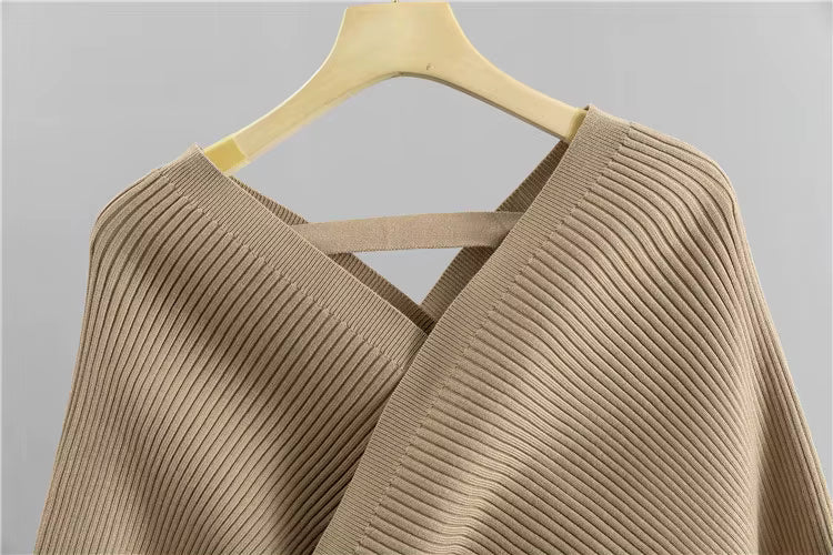 Ensemble en maille côtelée avec haut croisé et pantalon jogger
