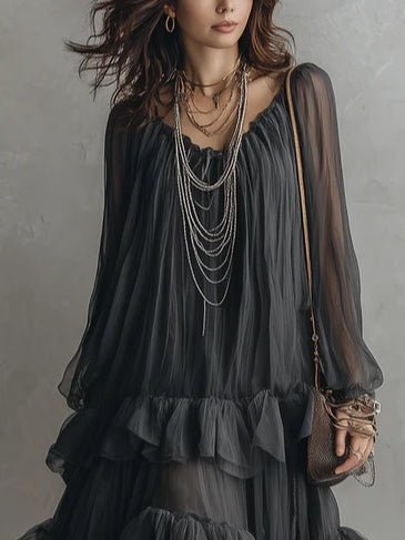 Robe longue transparente à volants superposés