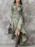 Robe midi ajustée vert sauge effet tie-dye avec poches