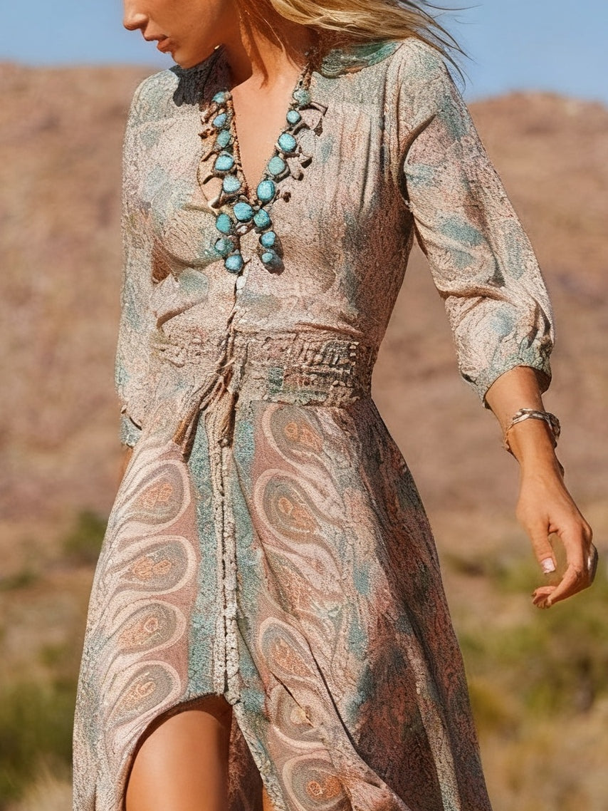 Robe longue bohème à imprimé avec fente, style western