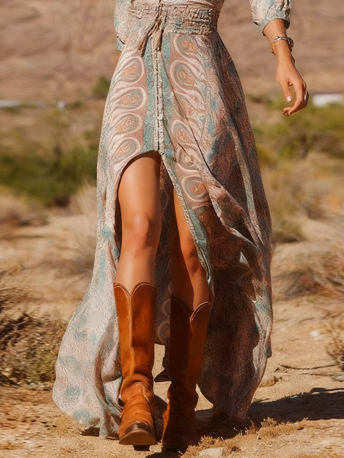 Robe longue bohème à imprimé avec fente, style western