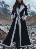 Manteau long en daim molletonné à patchwork ethnique