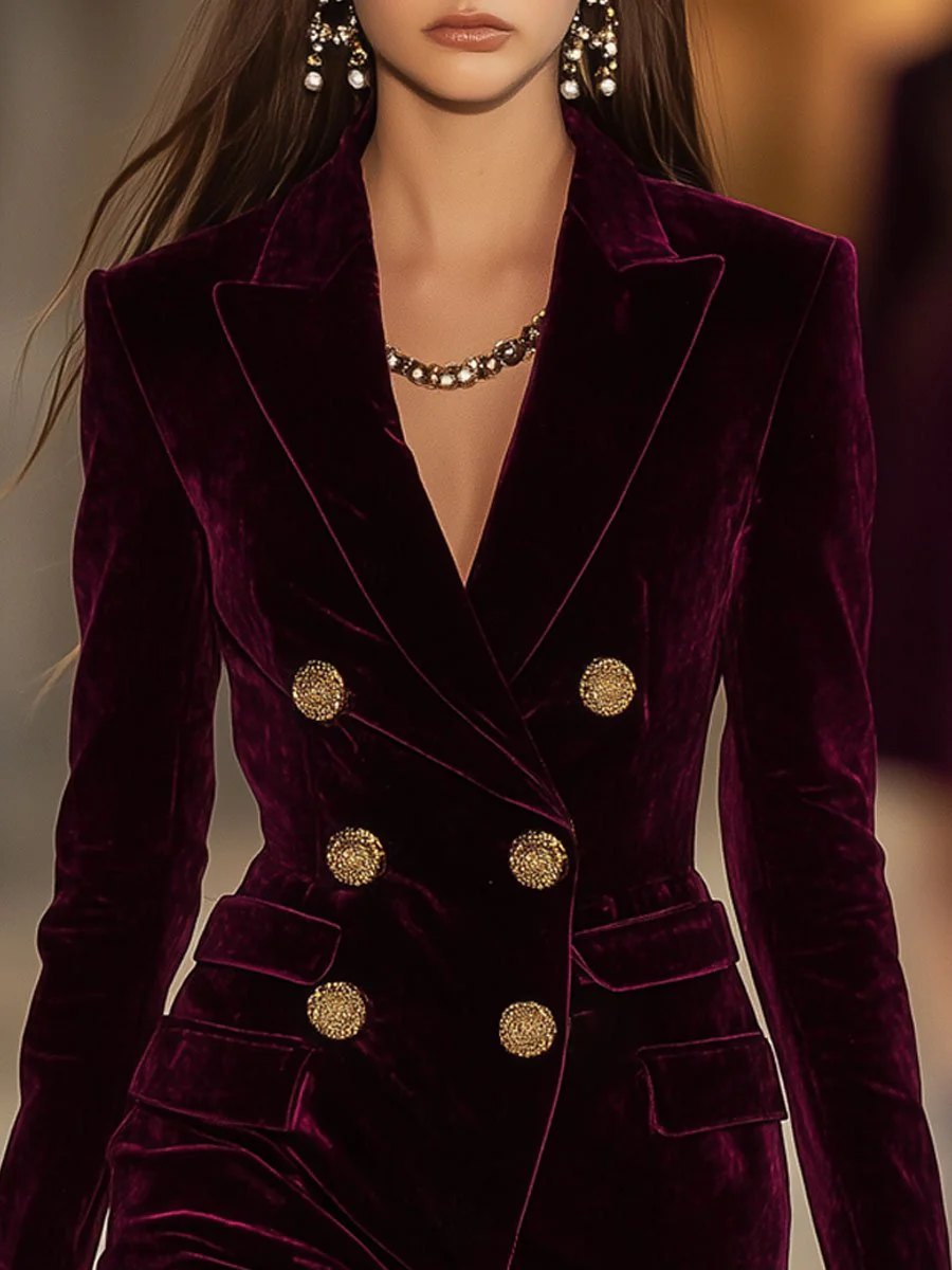 Robe courte style blazer en velours rouge, croisée et vintage